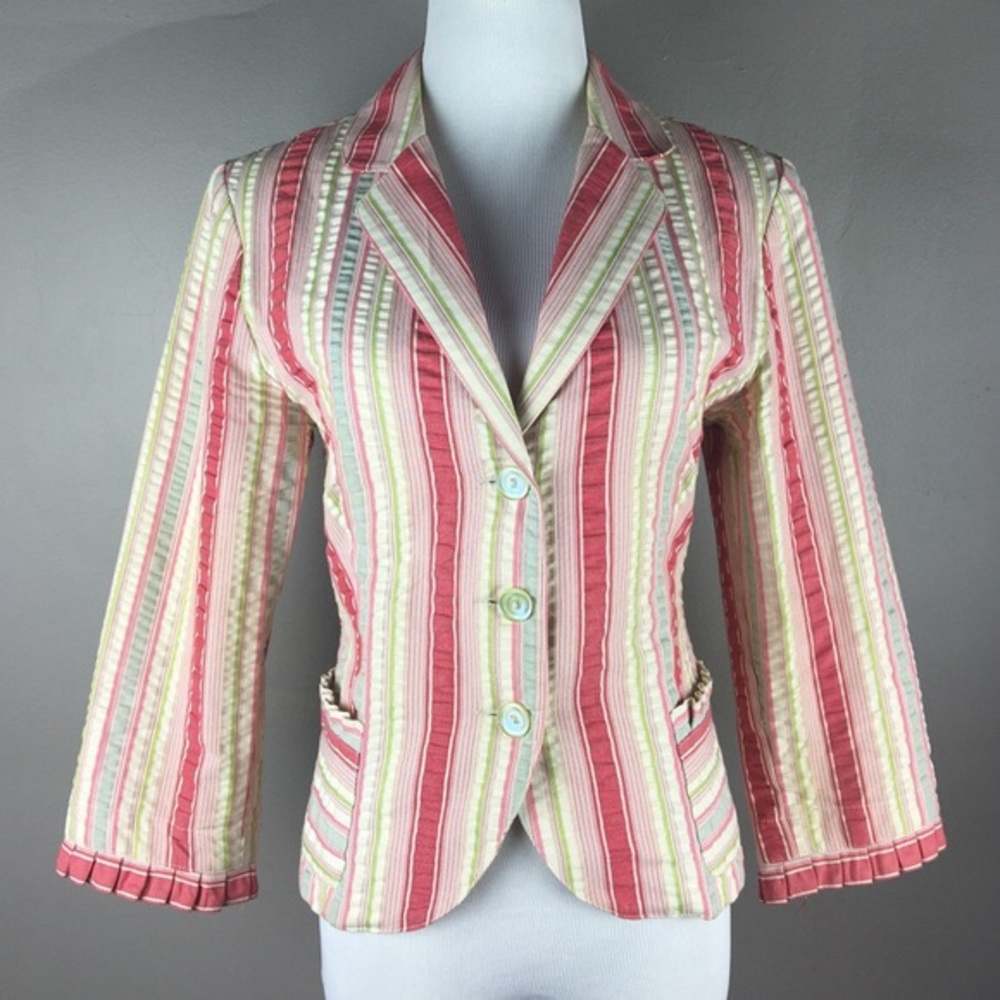 CAbi striped seersucker blazer size 8 EUC